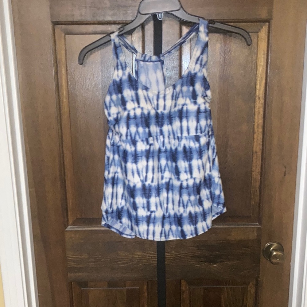 Ava & Viv Blue, Navy, and White Tie-Dye Racerback Tankini Swim Top